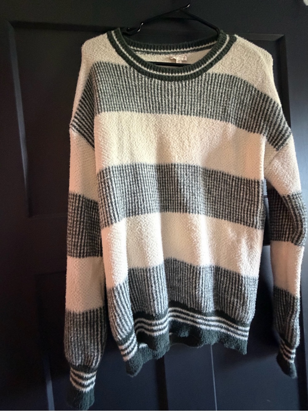 Hem & Thread Cream and Dark Green Striped Sweater